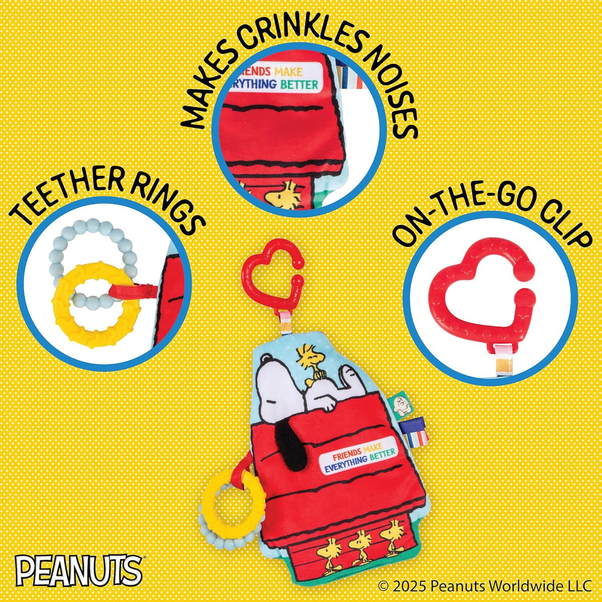 Peanuts Snoopy- On-The-Go Sensory Crinkle Teether Toys
