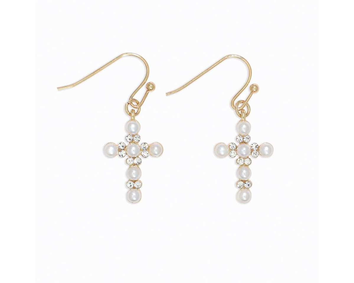 Pearl And Crystal Cross Earrings