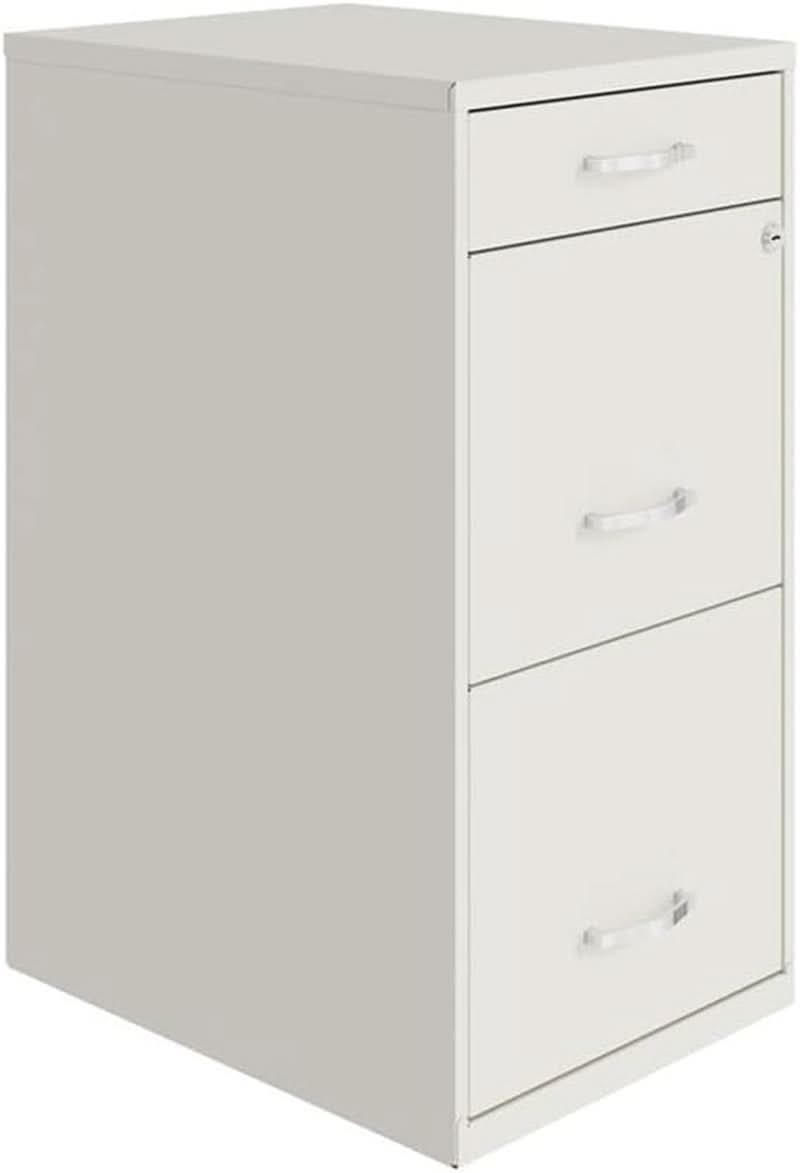 Pearl White 18 Inch Deep 3 Drawer Metal File Cabinet