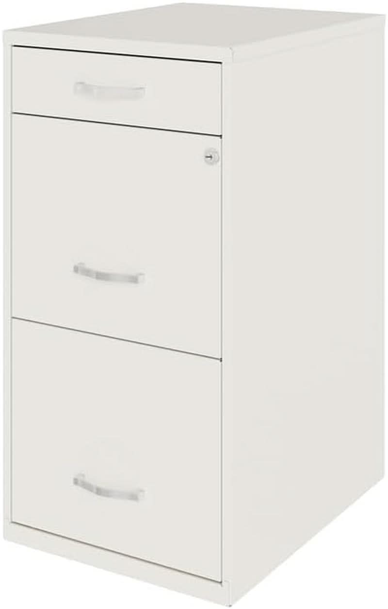 Pearl White 18 Inch Deep 3 Drawer Metal File Cabinet
