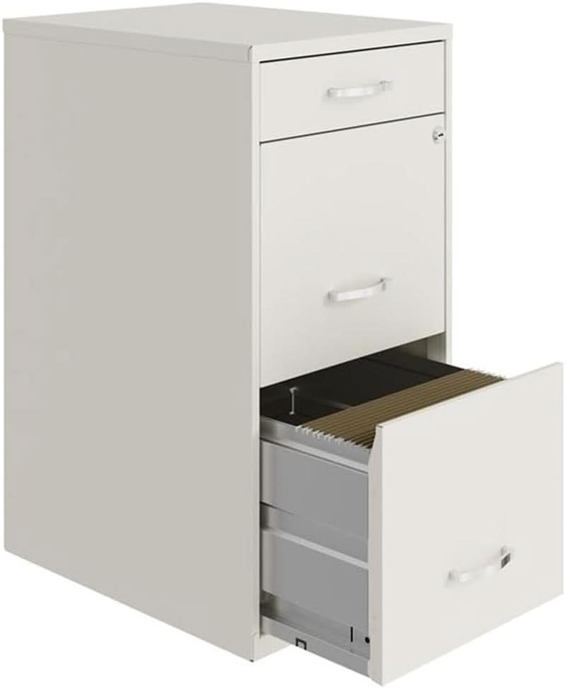 Pearl White 18 Inch Deep 3 Drawer Metal File Cabinet