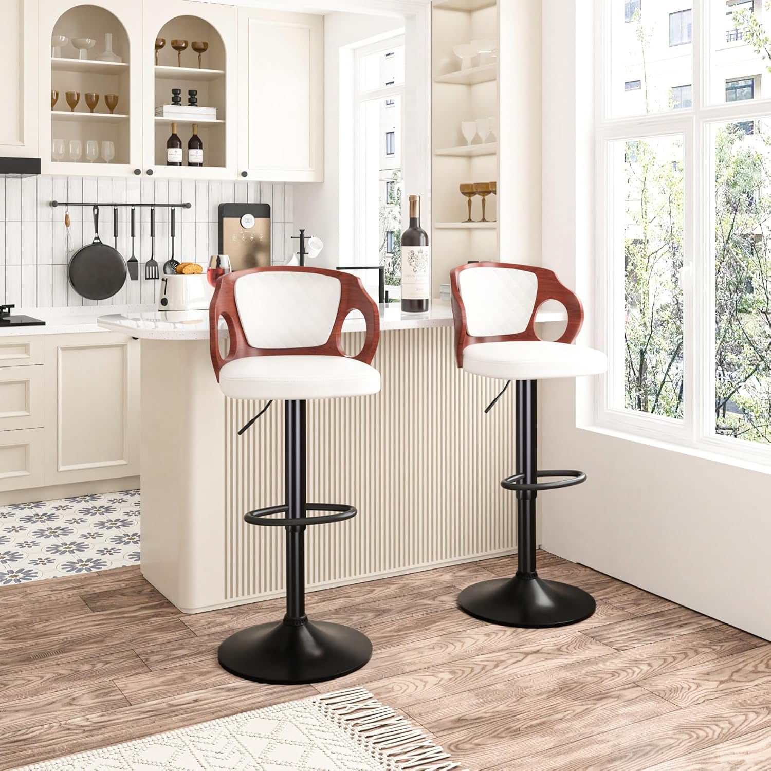 Pearl White Counter Height Bar Stools Set of 2 With Swivel