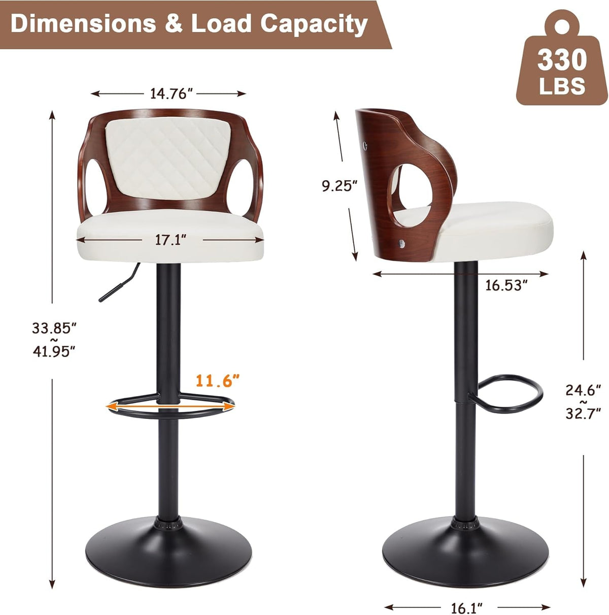Pearl White Counter Height Bar Stools Set of 2 With Swivel