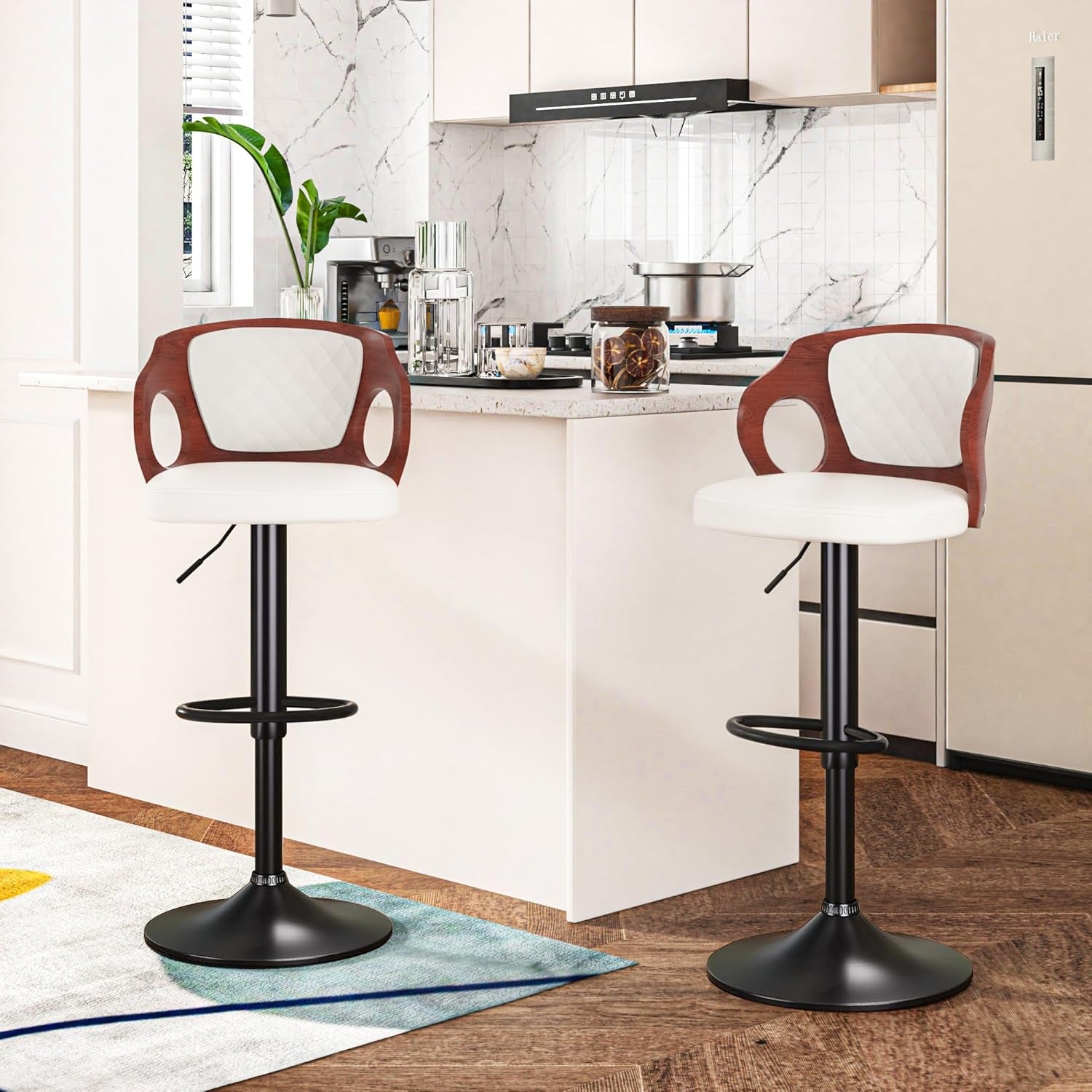 Pearl White Counter Height Bar Stools Set of 2 With Swivel