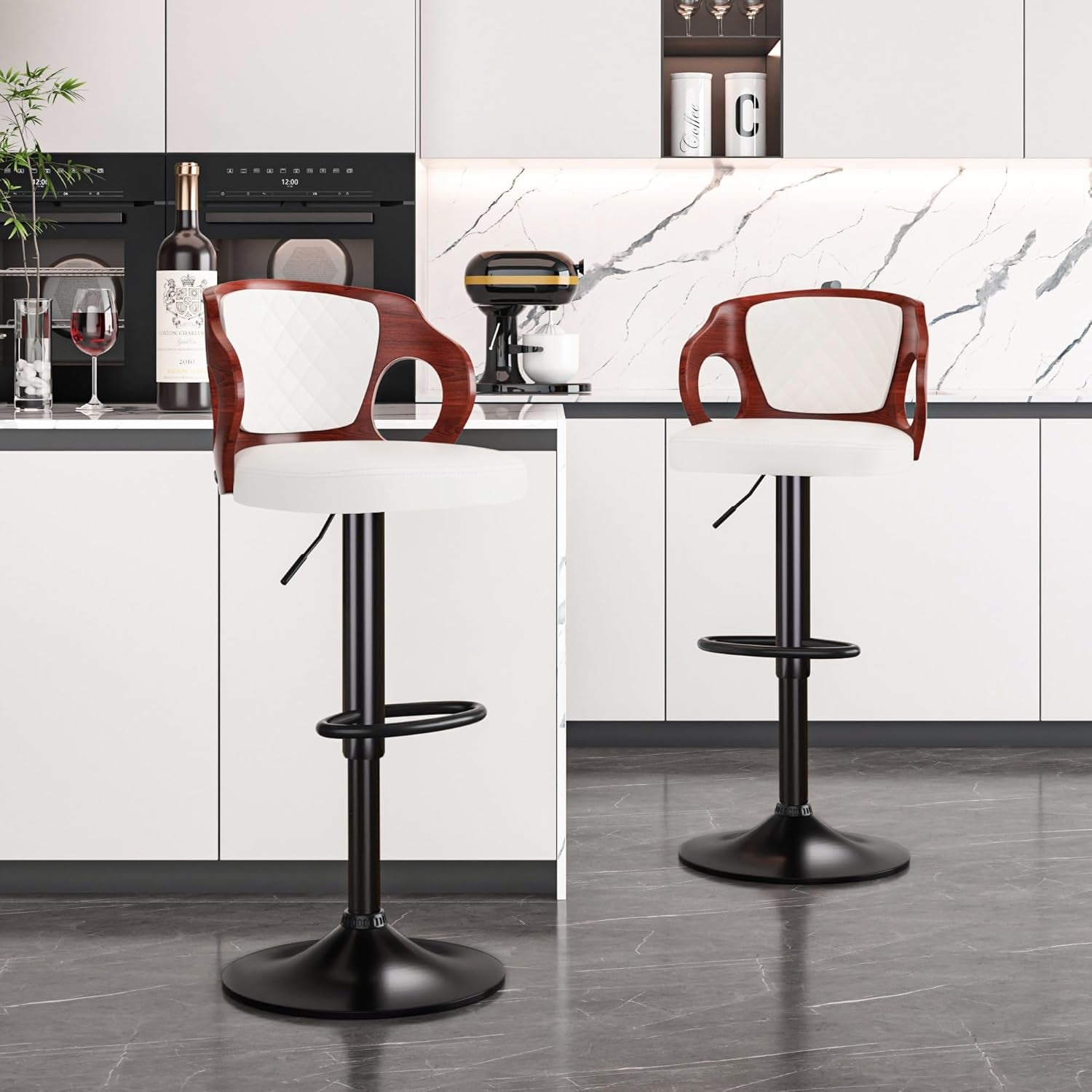 Pearl White Counter Height Bar Stools Set of 2 With Swivel