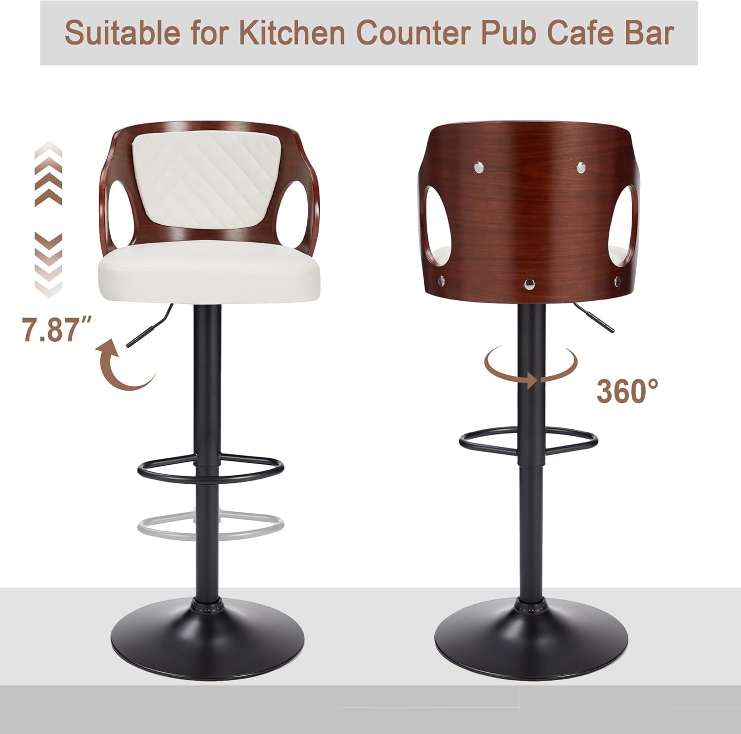 Pearl White Counter Height Bar Stools Set of 2 With Swivel