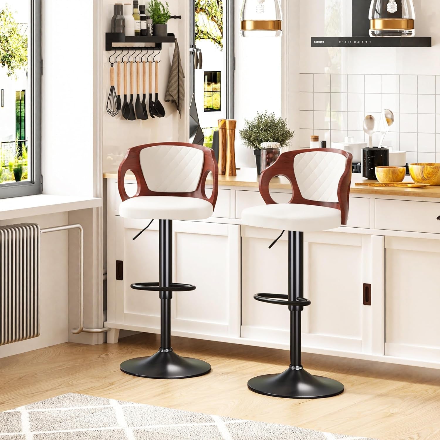 Pearl White Counter Height Bar Stools Set of 2 With Swivel