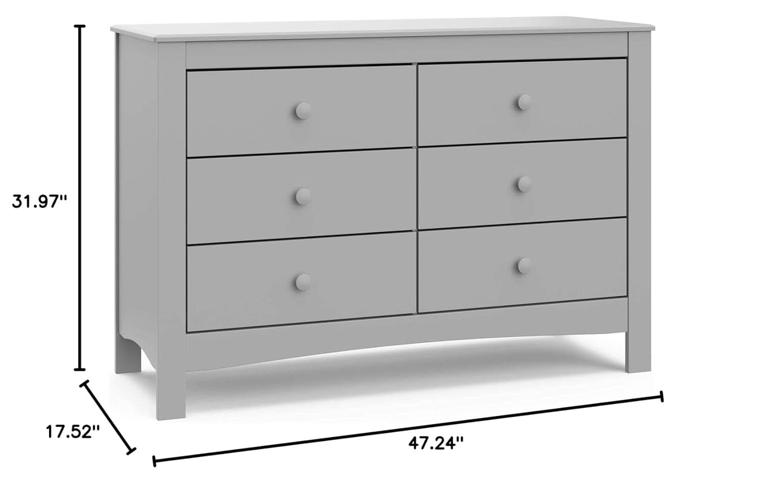 Pebble Gray 6 Drawer Double Dresser For Nursery And Kids