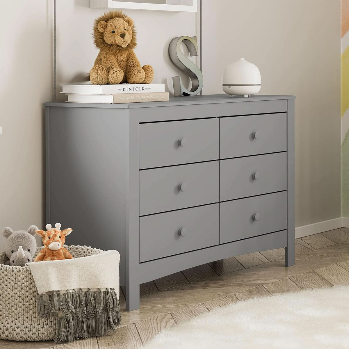 Pebble Gray 6 Drawer Double Dresser For Nursery And Kids