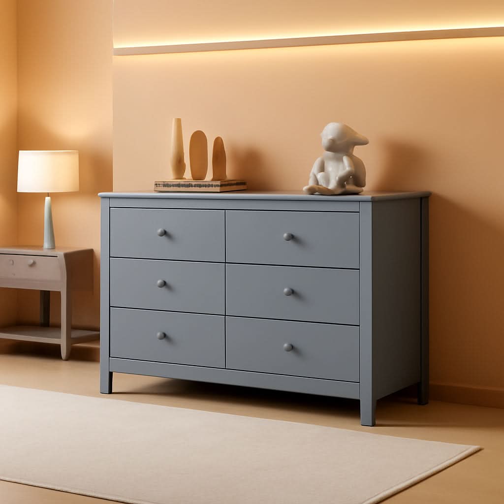 Pebble Gray 6 Drawer Double Dresser For Nursery And Kids