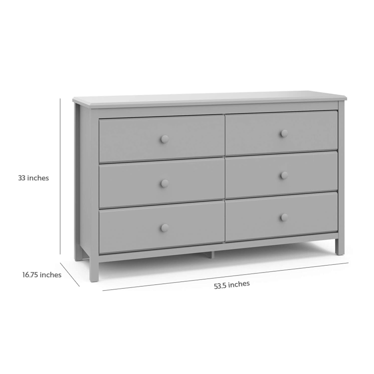 Pebble Gray 6 Drawer Double Dresser For Nursery Greenguard Gold Certified