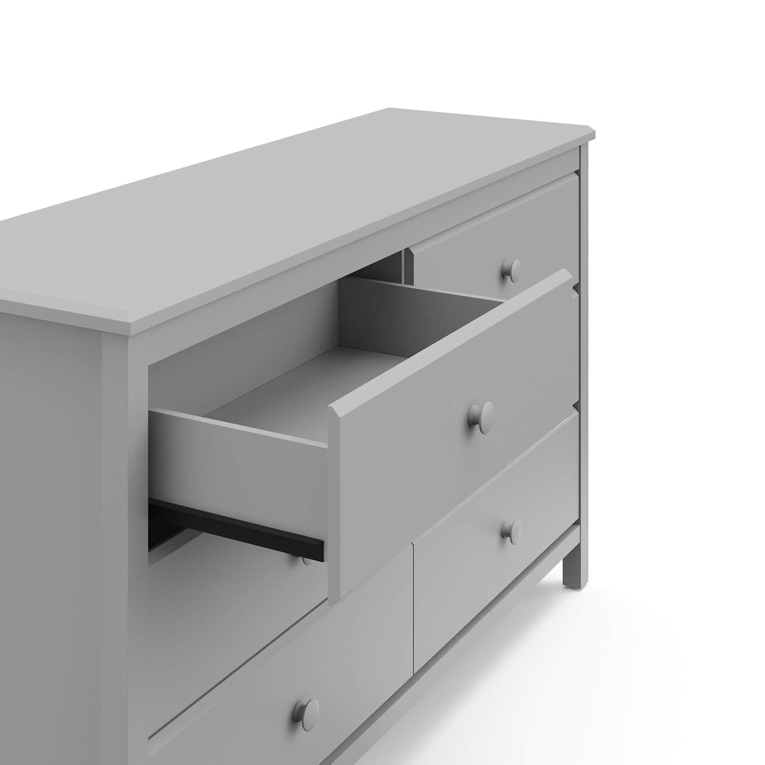 Pebble Gray 6 Drawer Double Dresser For Nursery Greenguard Gold Certified
