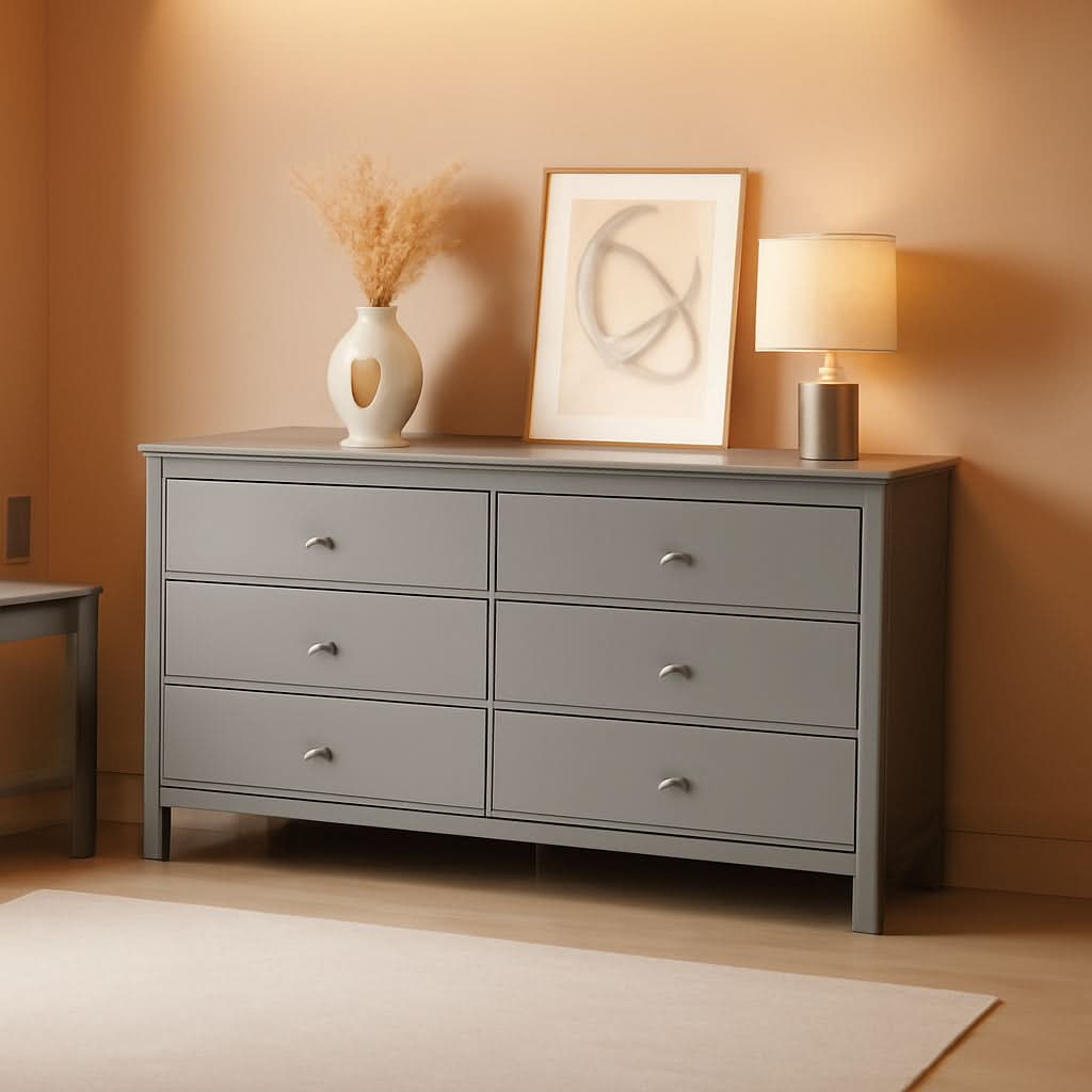 Pebble Gray 6 Drawer Double Dresser For Nursery Greenguard Gold Certified