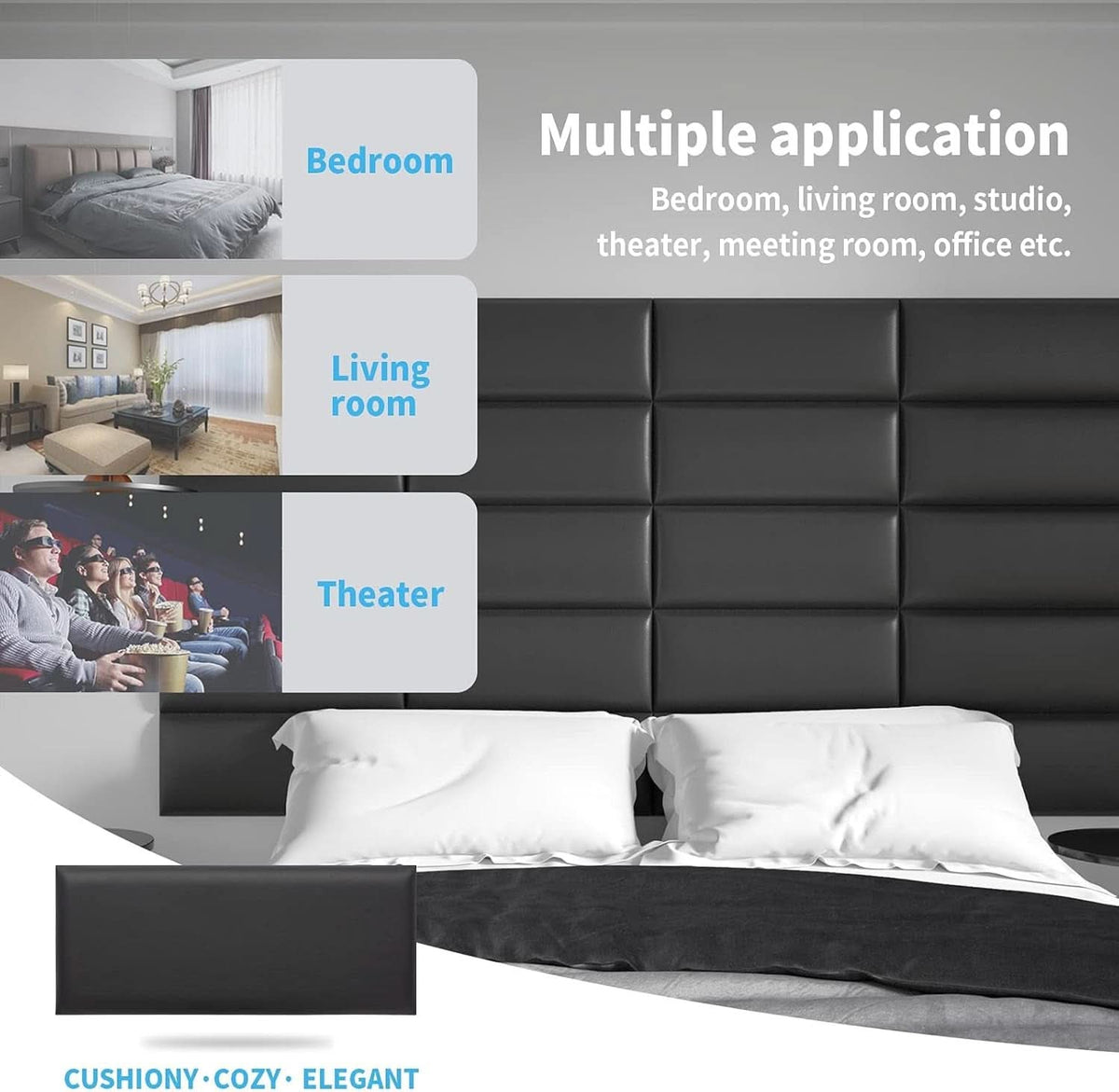 Peel And Stick Upholstered Headboard Wall Panels 12-Pack