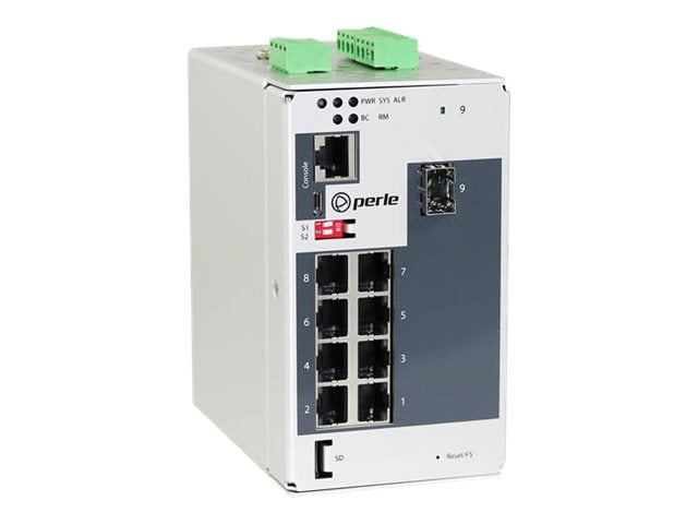 Perle IDS-509-1SFP-XT - Switch - managed - 8 x 10/100/1000 + 1 x 100/1000 SFP - DIN rail mountable - AC 24 V / DC