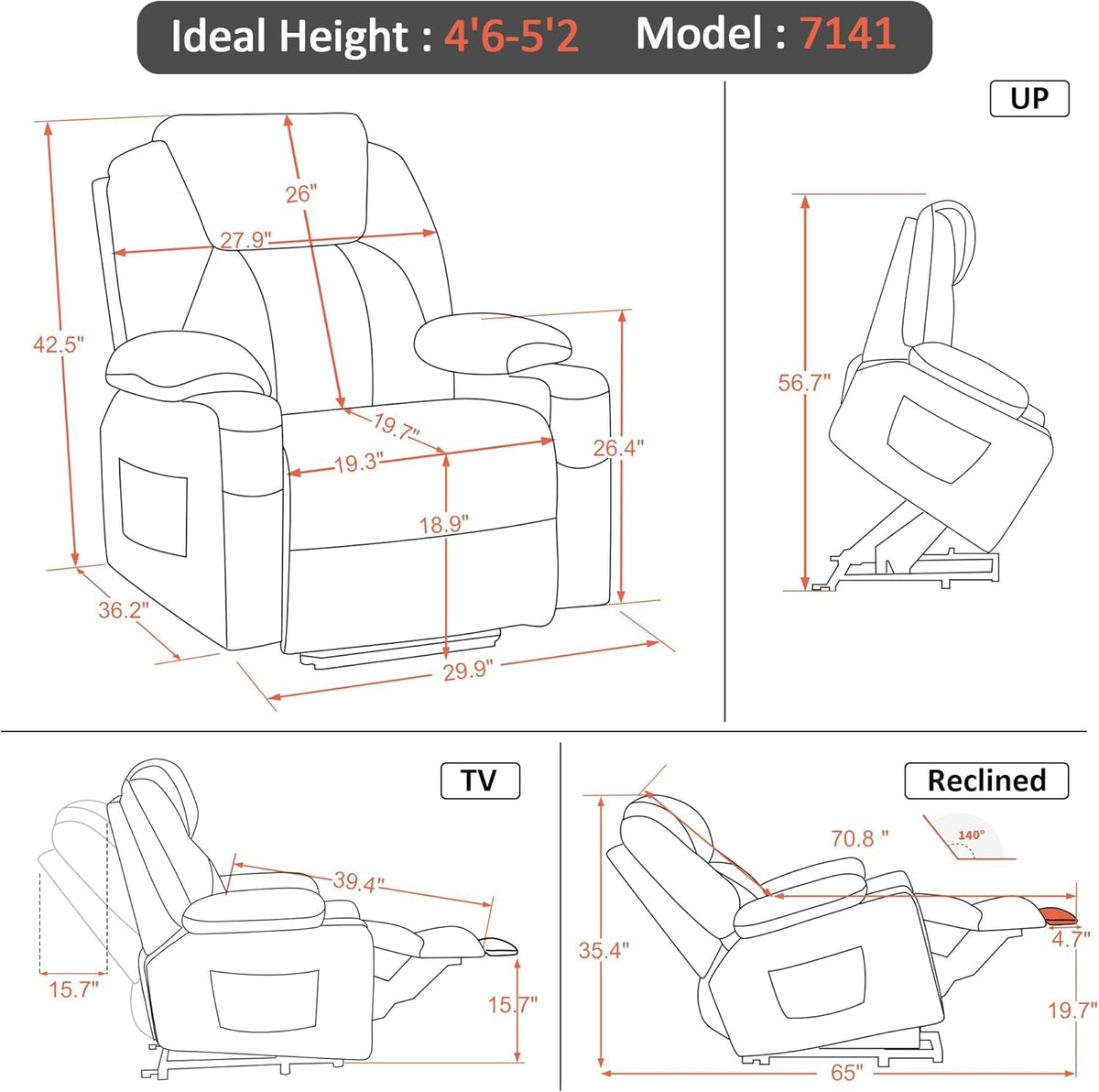 Petite Power Lift Recliner Chair With Massage USB Ports
