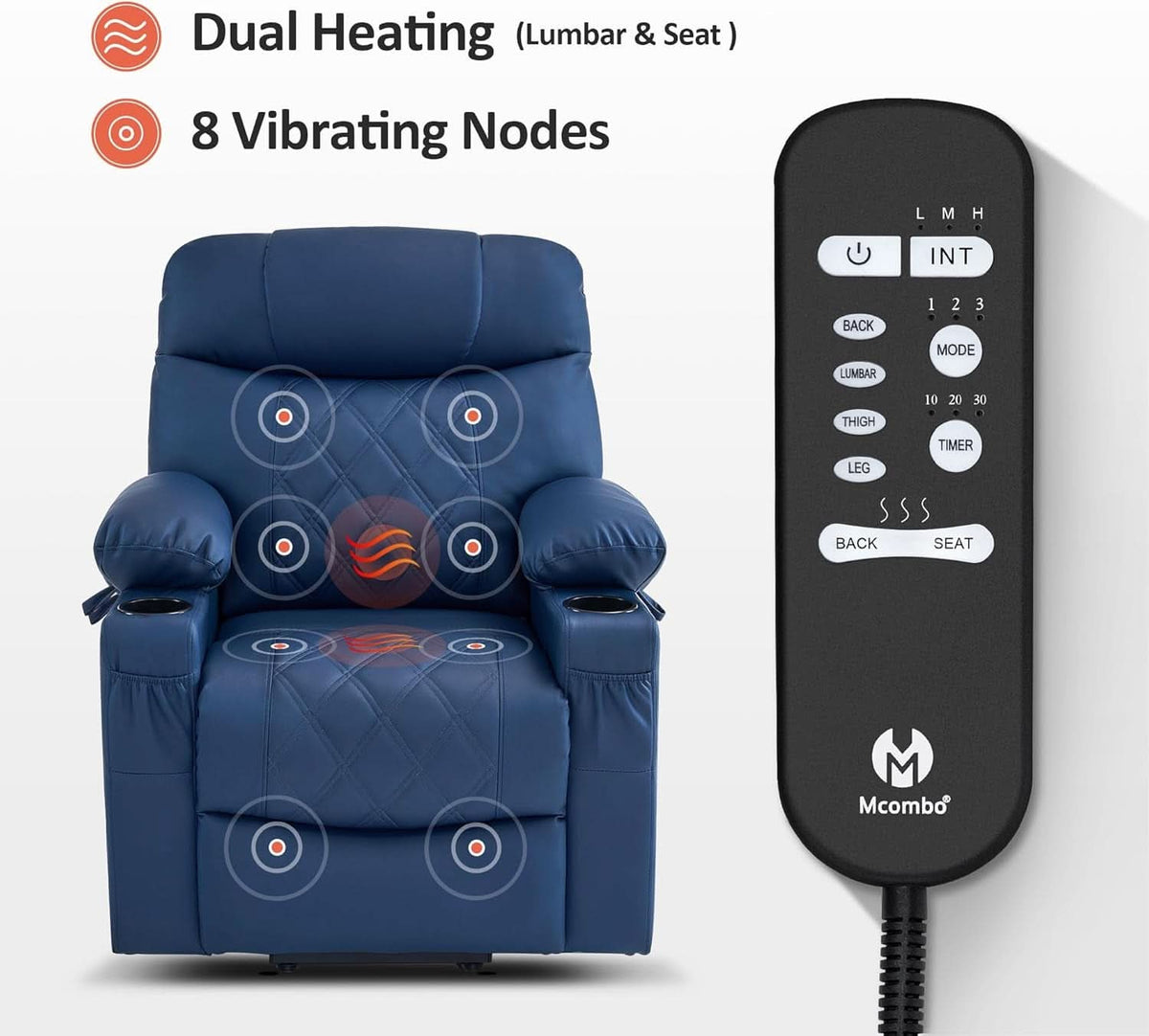 Petite Power Lift Recliner With Massage Blue USB Ports