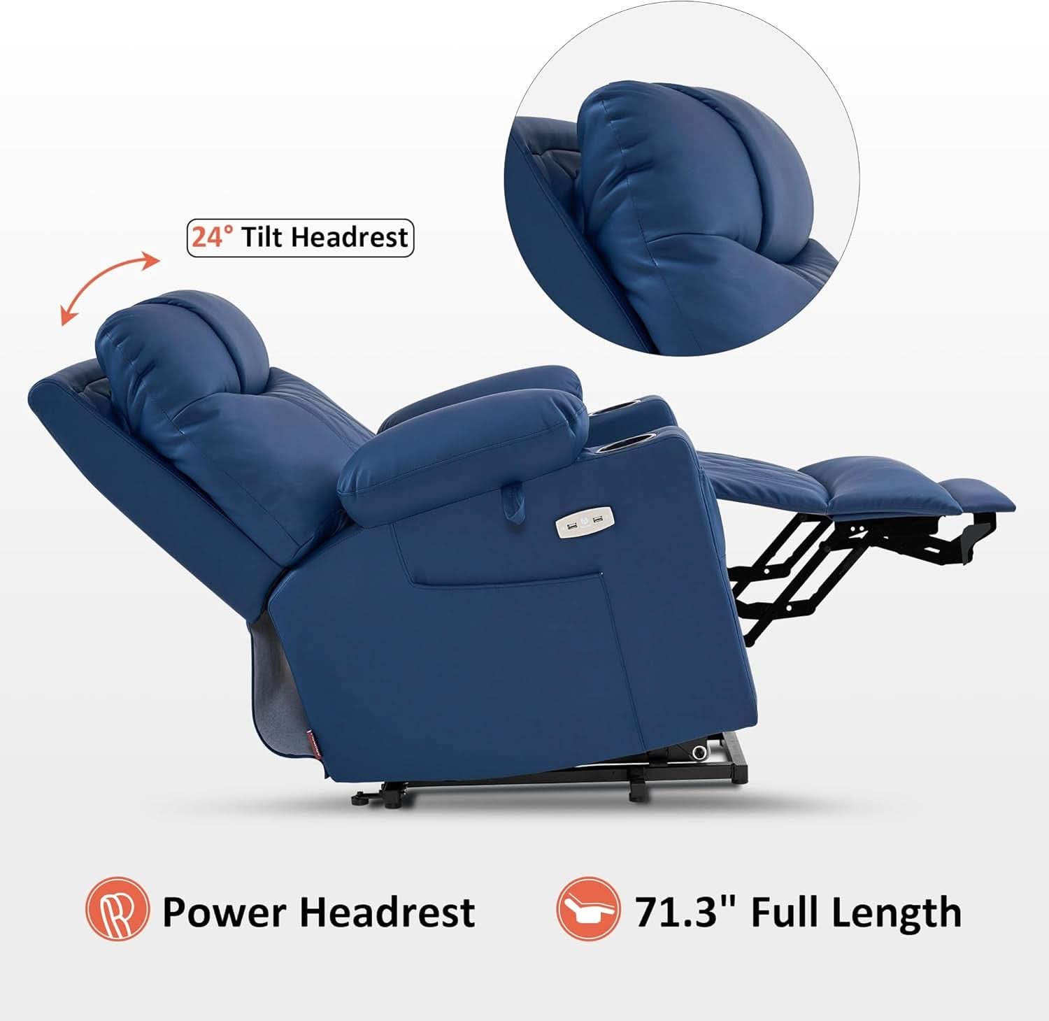 Petite Power Lift Recliner With Massage Blue USB Ports
