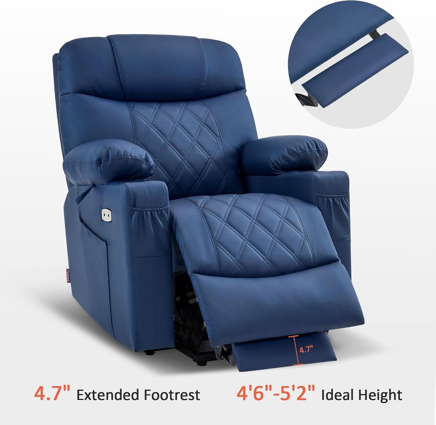 Petite Power Lift Recliner With Massage Blue USB Ports