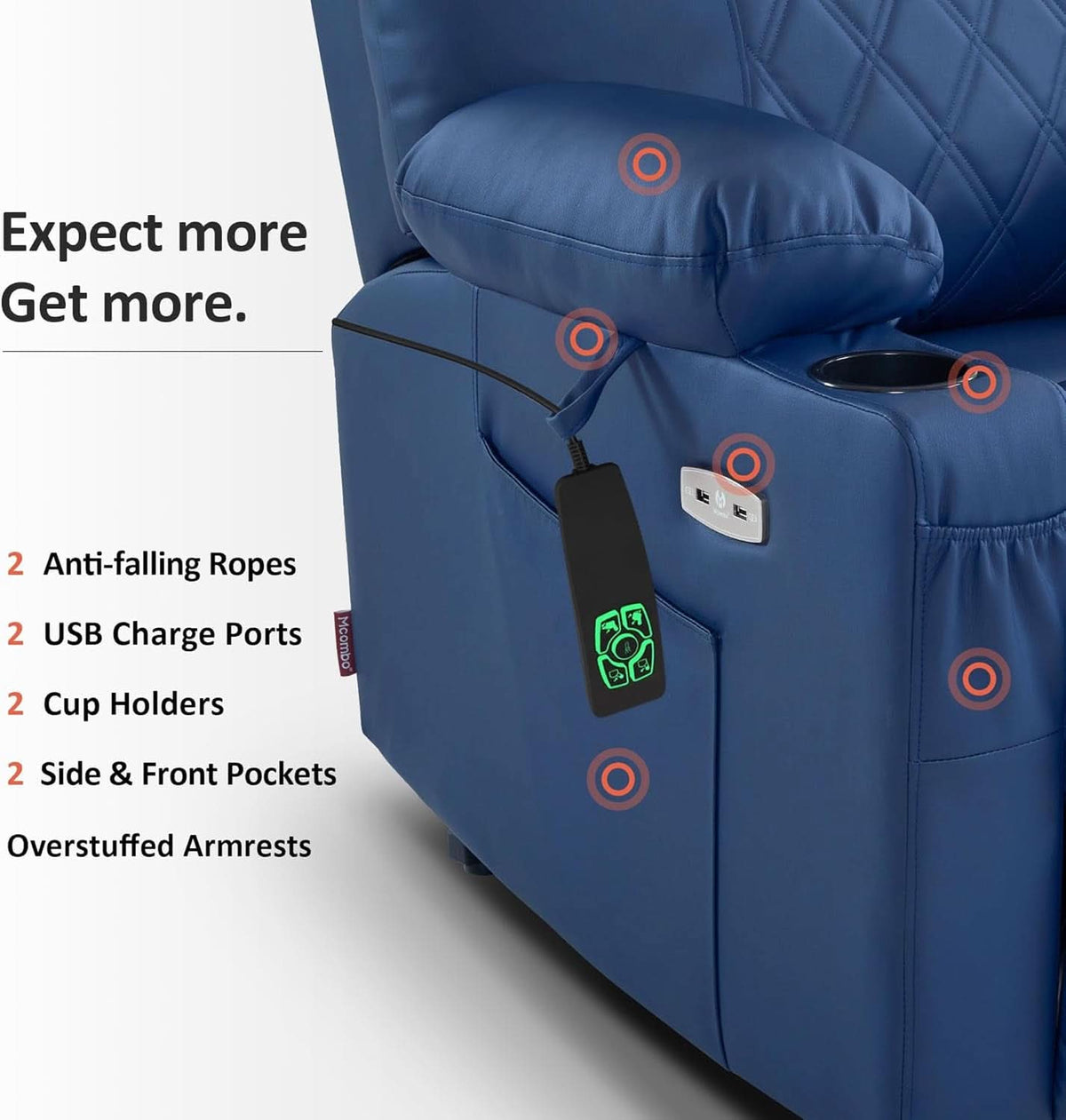Petite Power Lift Recliner With Massage Blue USB Ports