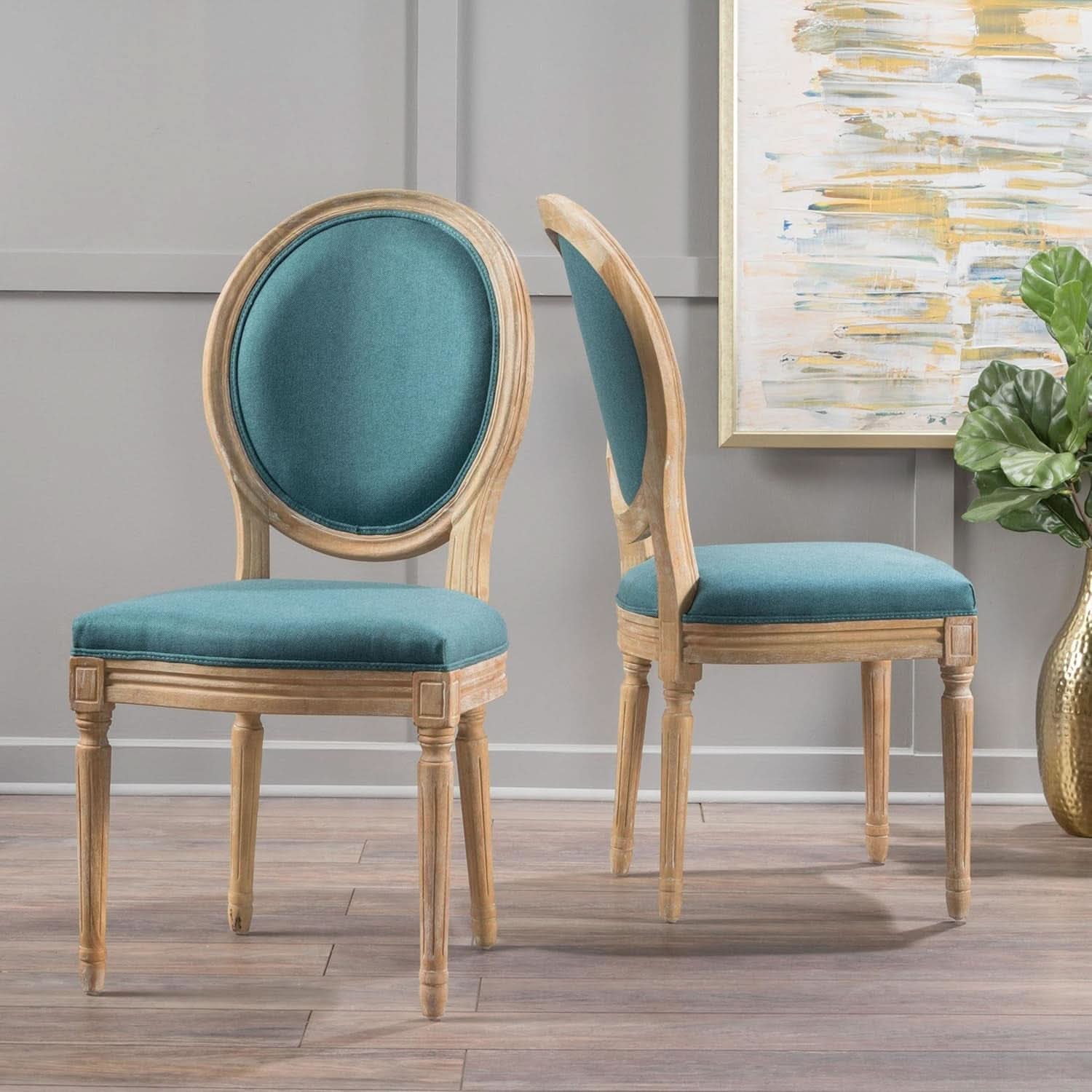 Phinnaeus Fabric Dining Chairs Set Dark Teal Two Piece
