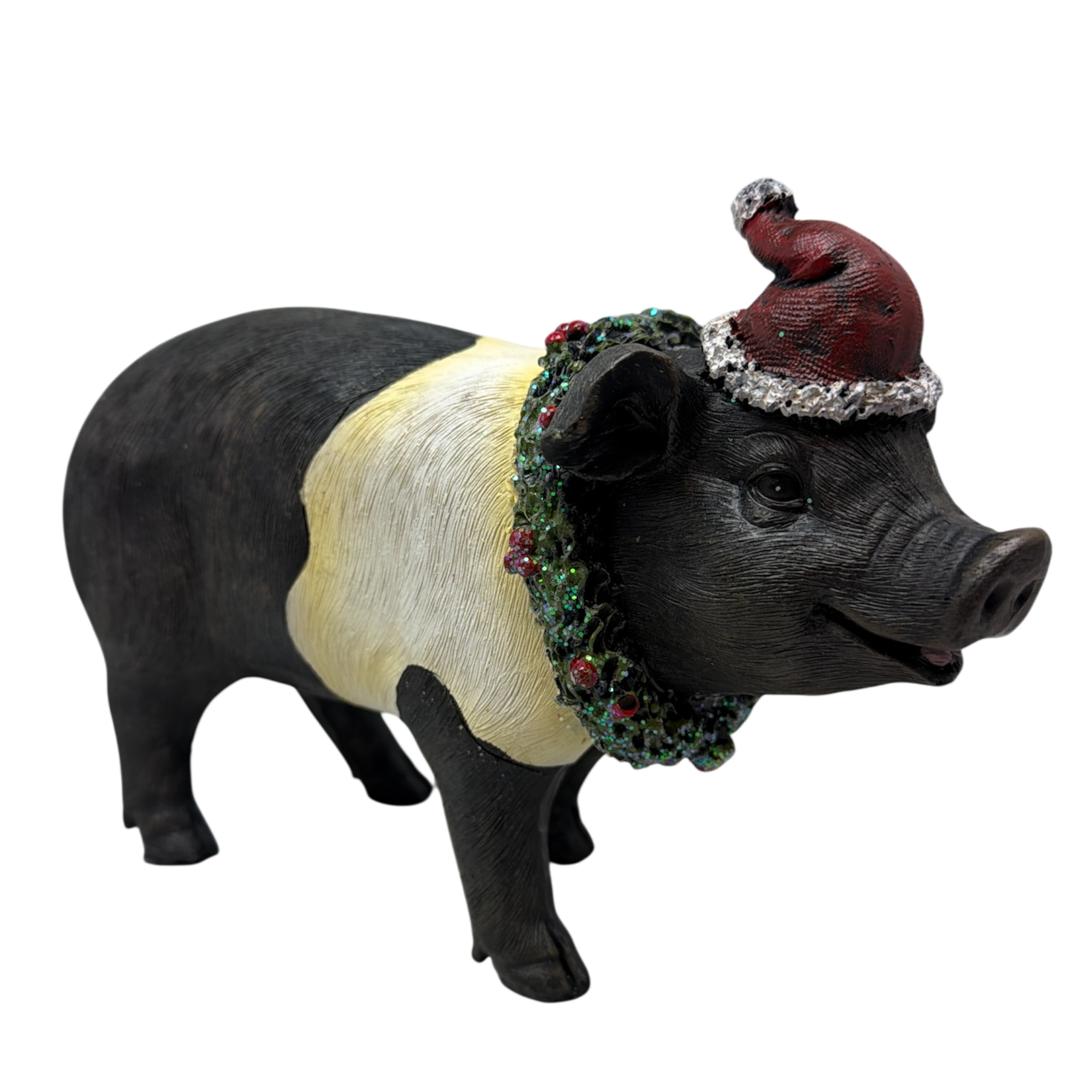Pig Wearing Wreath Figurine
