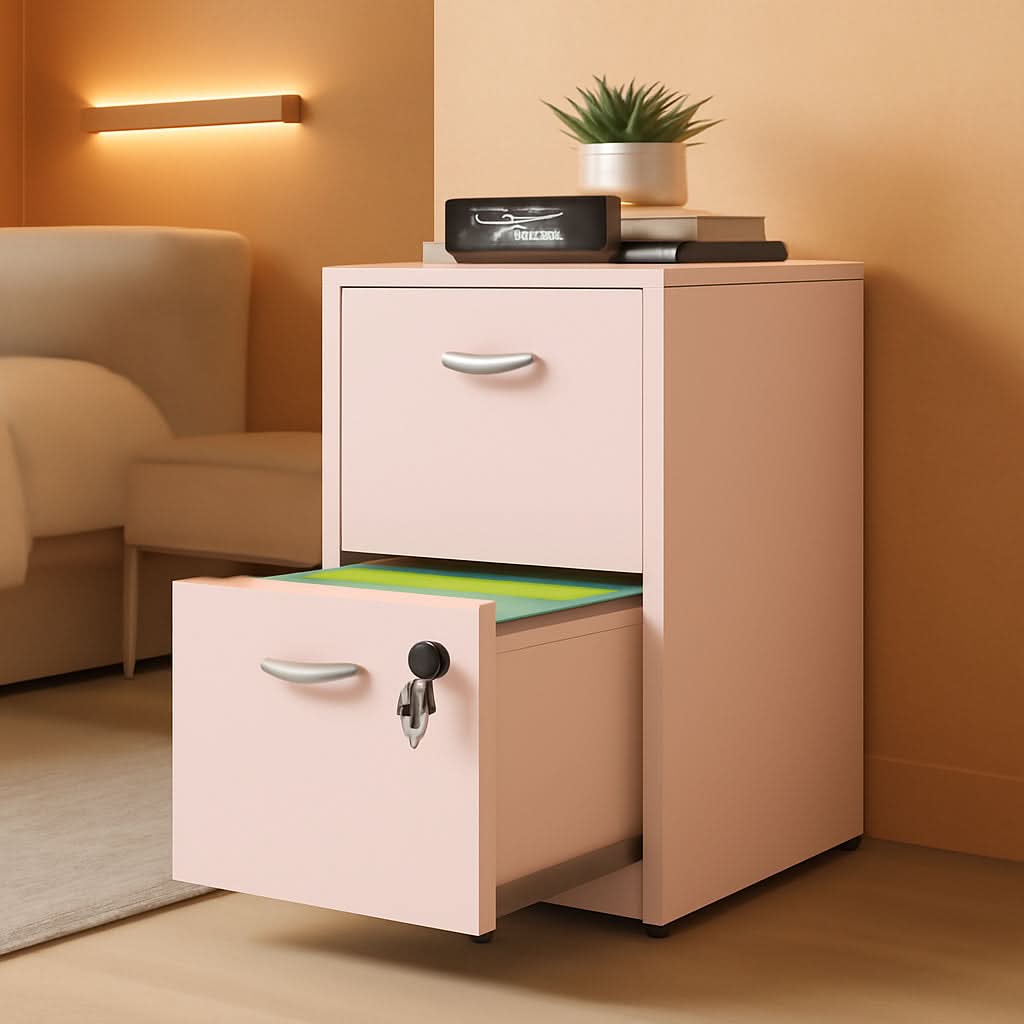 Pink Handleless Drawer Pink 2 Drawer Locking File Cabinet For Home Office