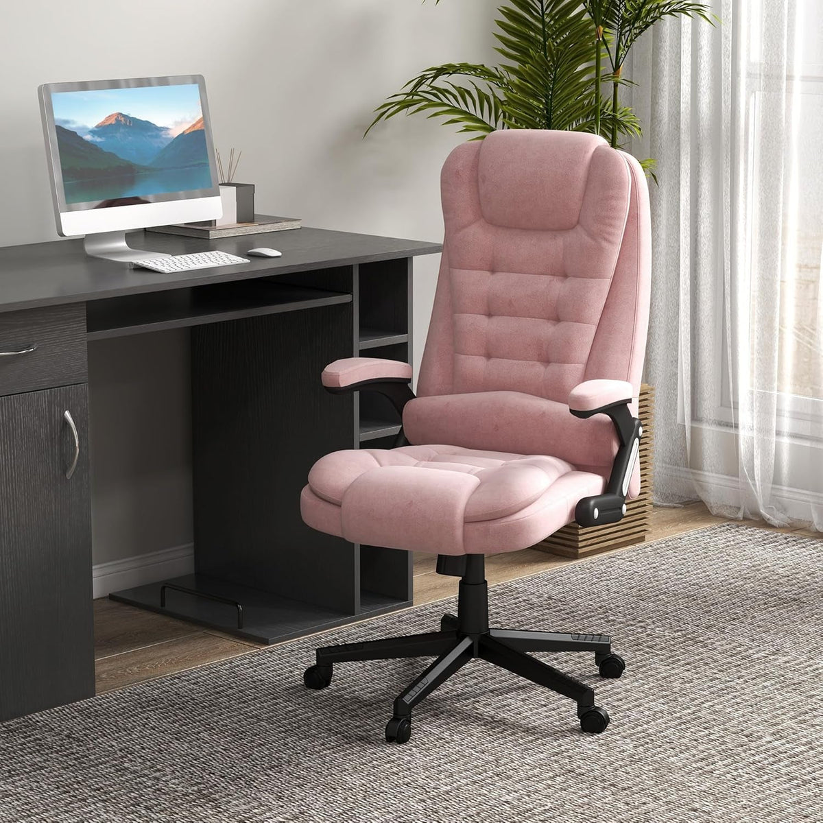 Pink 6 Point Massage Office Chair With Heat Remote