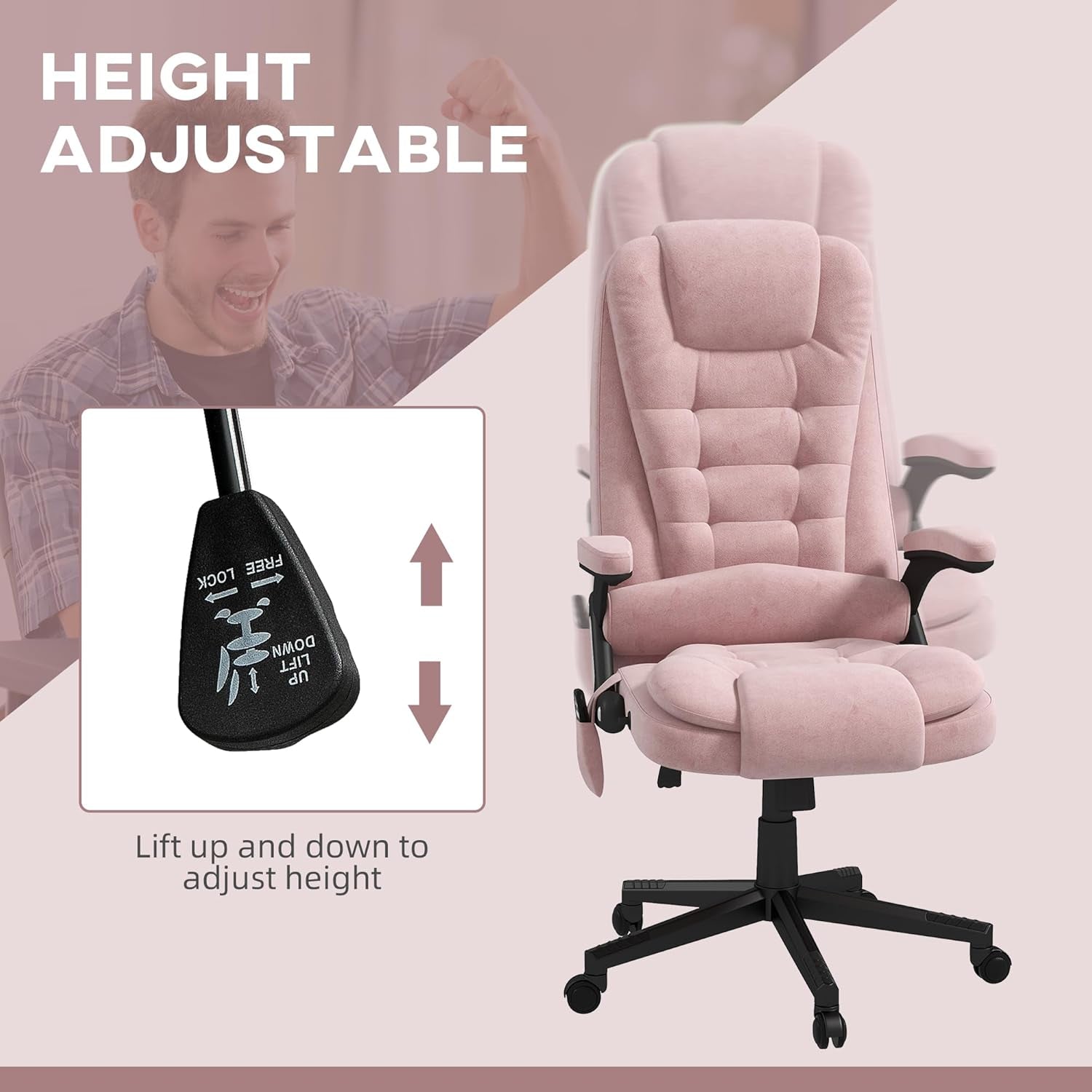 Pink 6 Point Massage Office Chair With Heat Remote