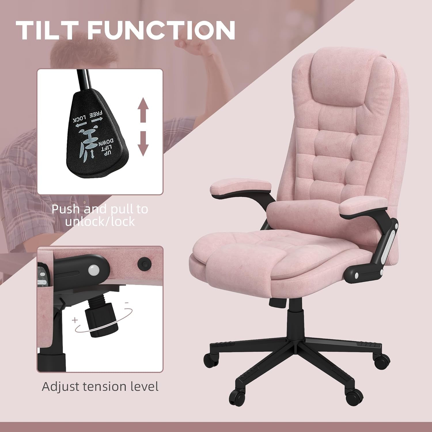 Pink 6 Point Massage Office Chair With Heat Remote