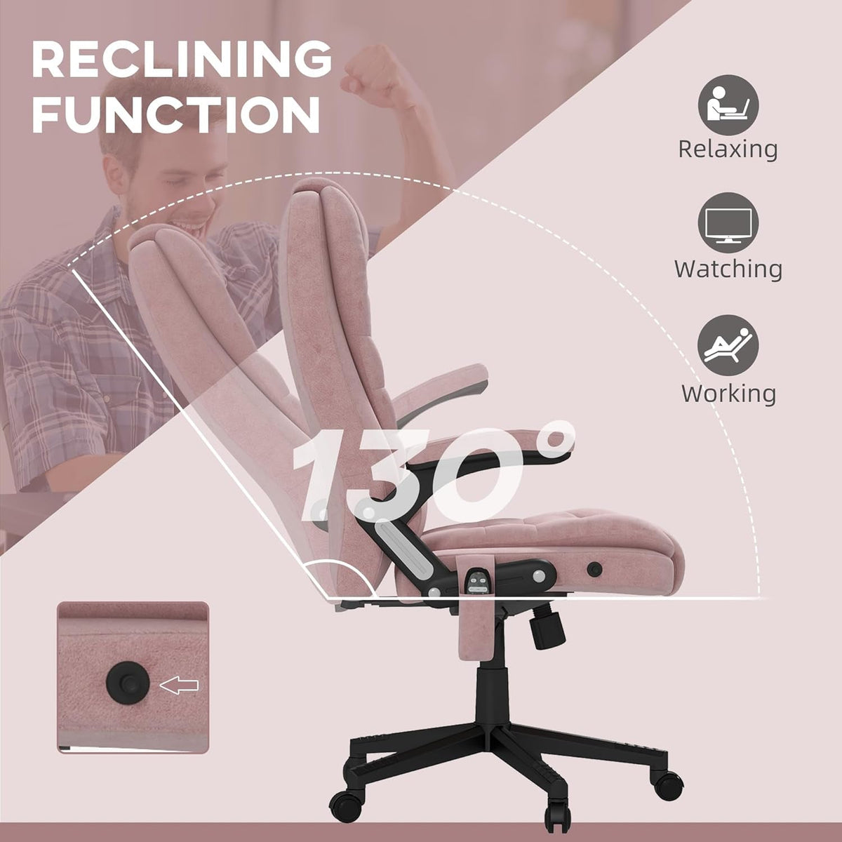Pink 6 Point Massage Office Chair With Heat Remote