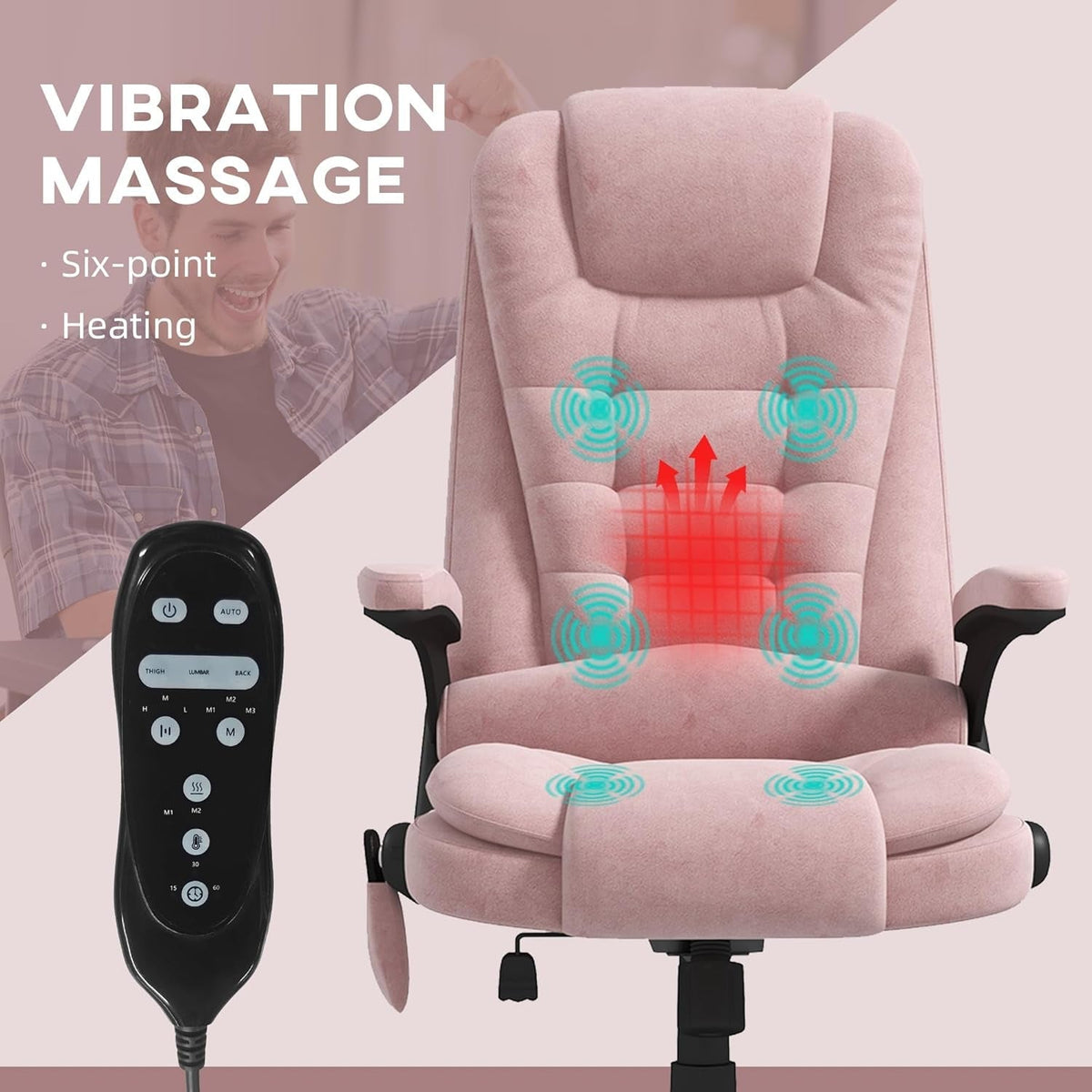 Pink 6 Point Massage Office Chair With Heat Remote