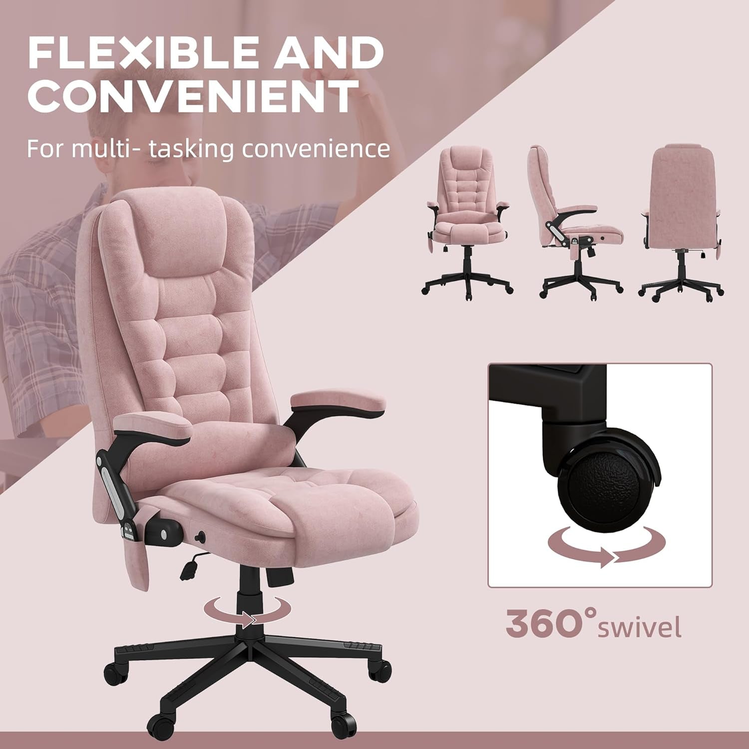 Pink 6 Point Massage Office Chair With Heat Remote
