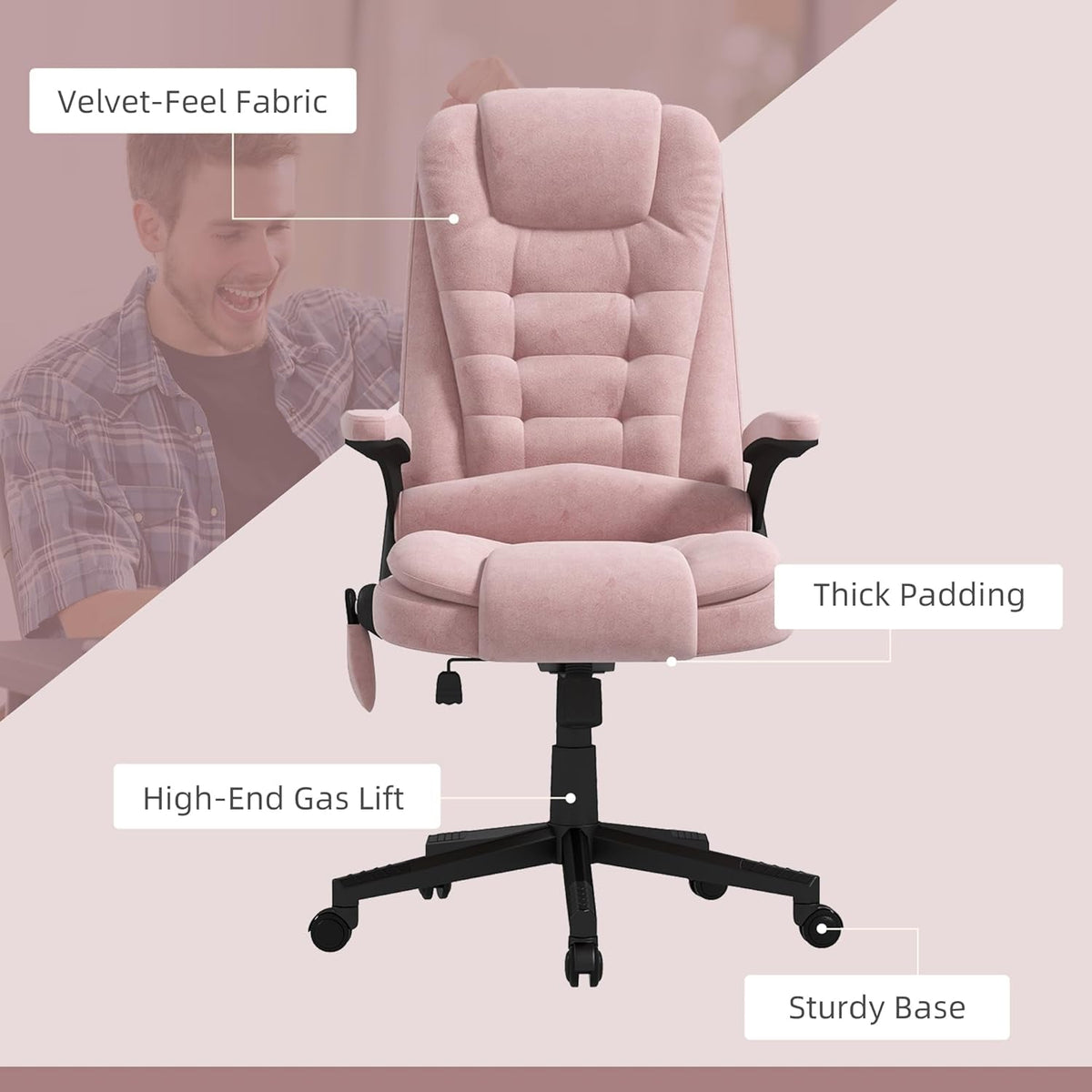 Pink 6 Point Massage Office Chair With Heat Remote