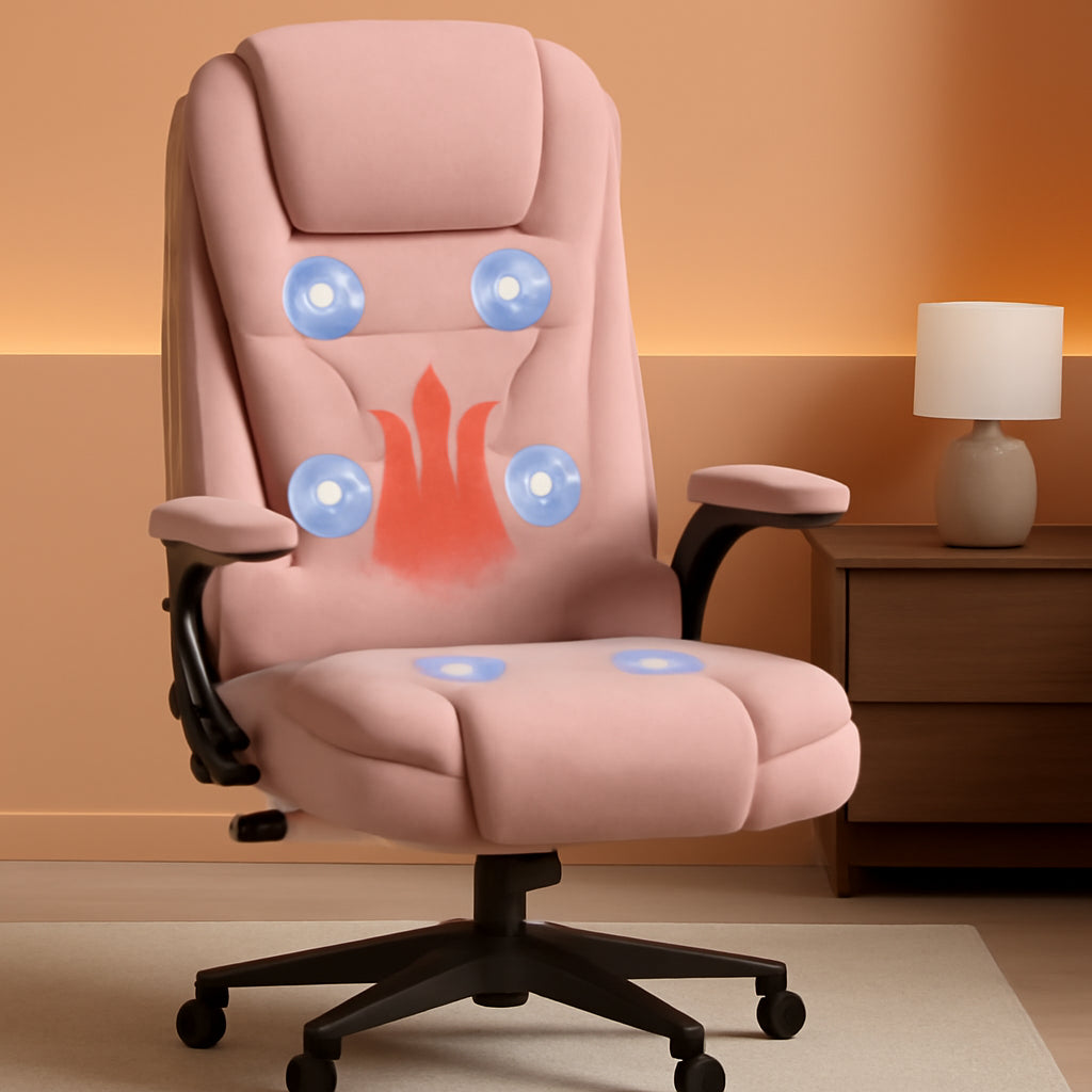 Pink 6 Point Massage Office Chair With Heat Remote