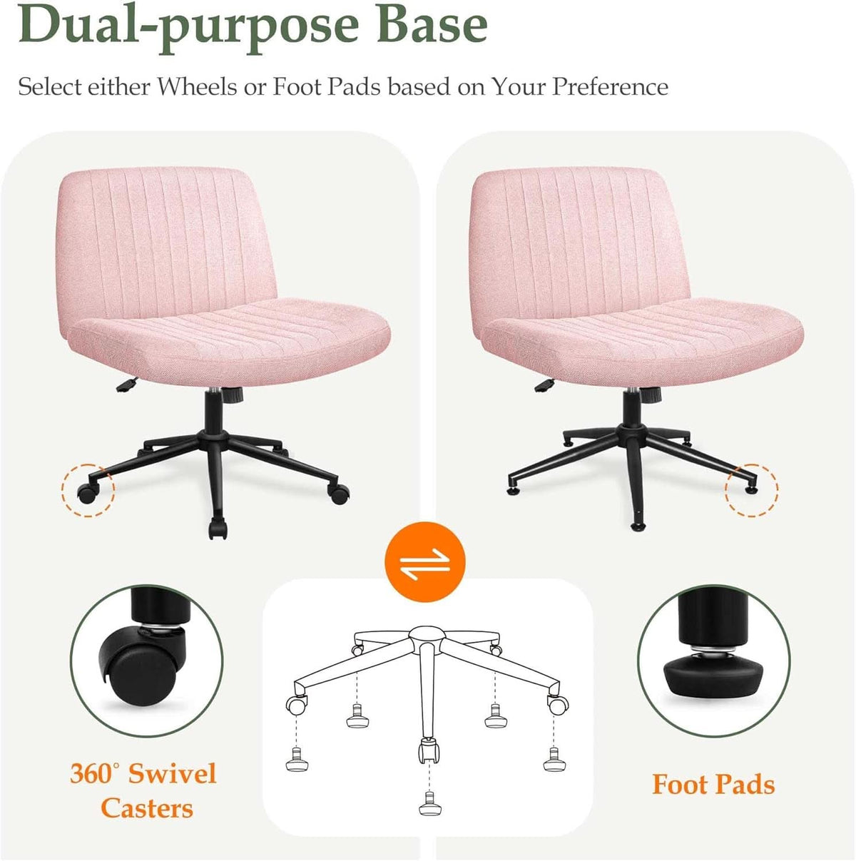 Pink Criss Cross Office Chair With Wheels Armless Swivel