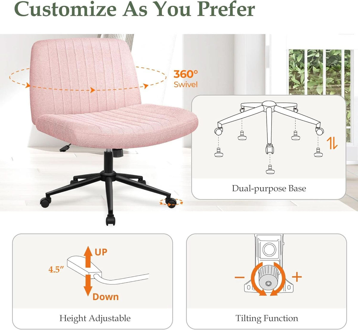 Pink Criss Cross Office Chair With Wheels Armless Swivel