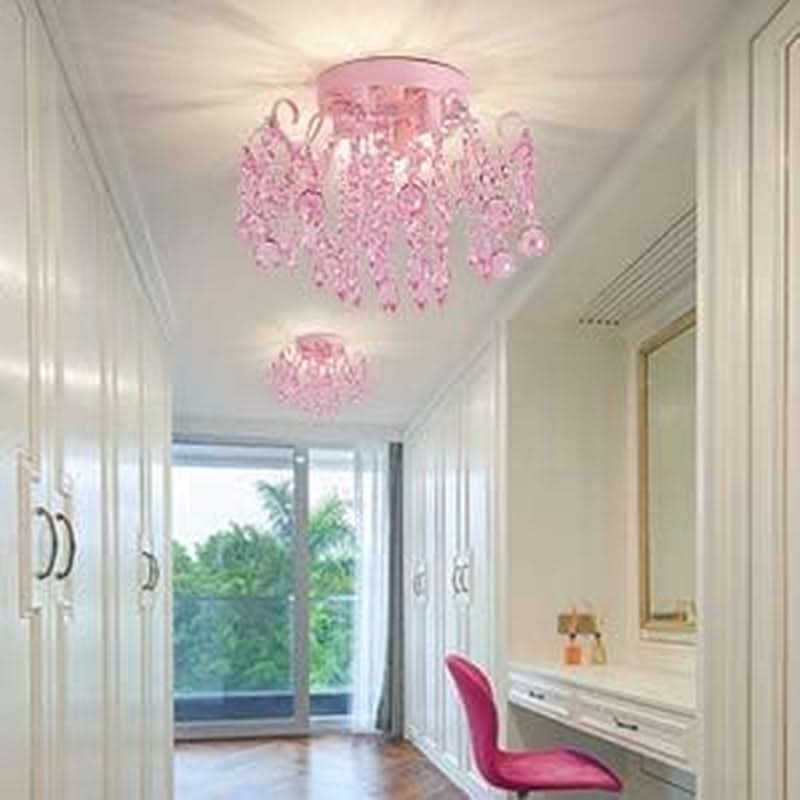 Pink Crystal Mini Chandelier 3 Light Semi Flush Mount