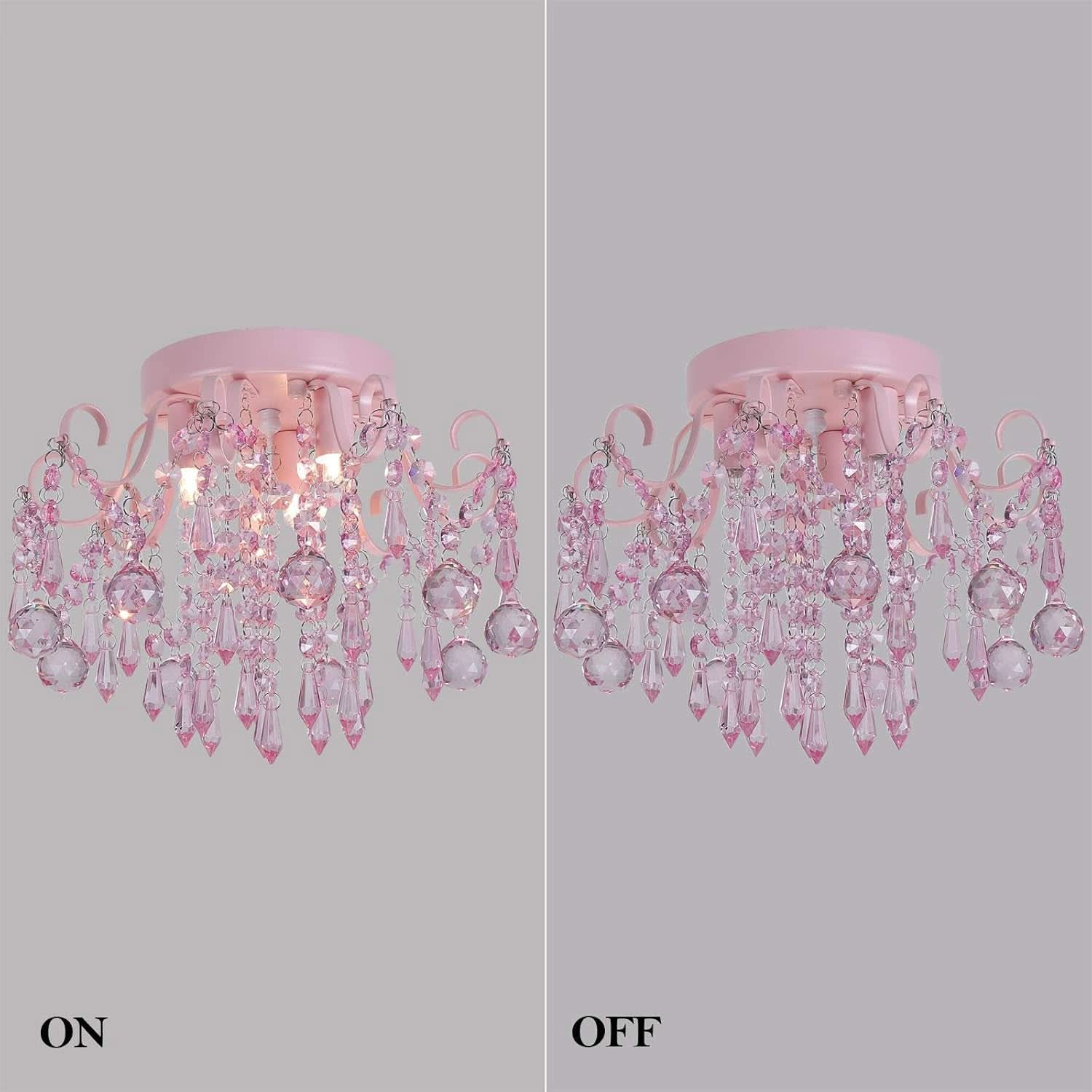 Pink Crystal Mini Chandelier 3 Light Semi Flush Mount