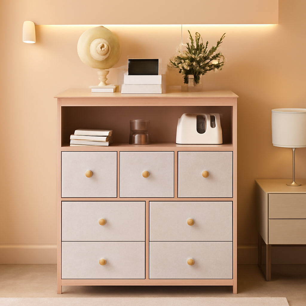 Pink Dresser With 7 Drawers And 2 Shelves For Girls Bedroom