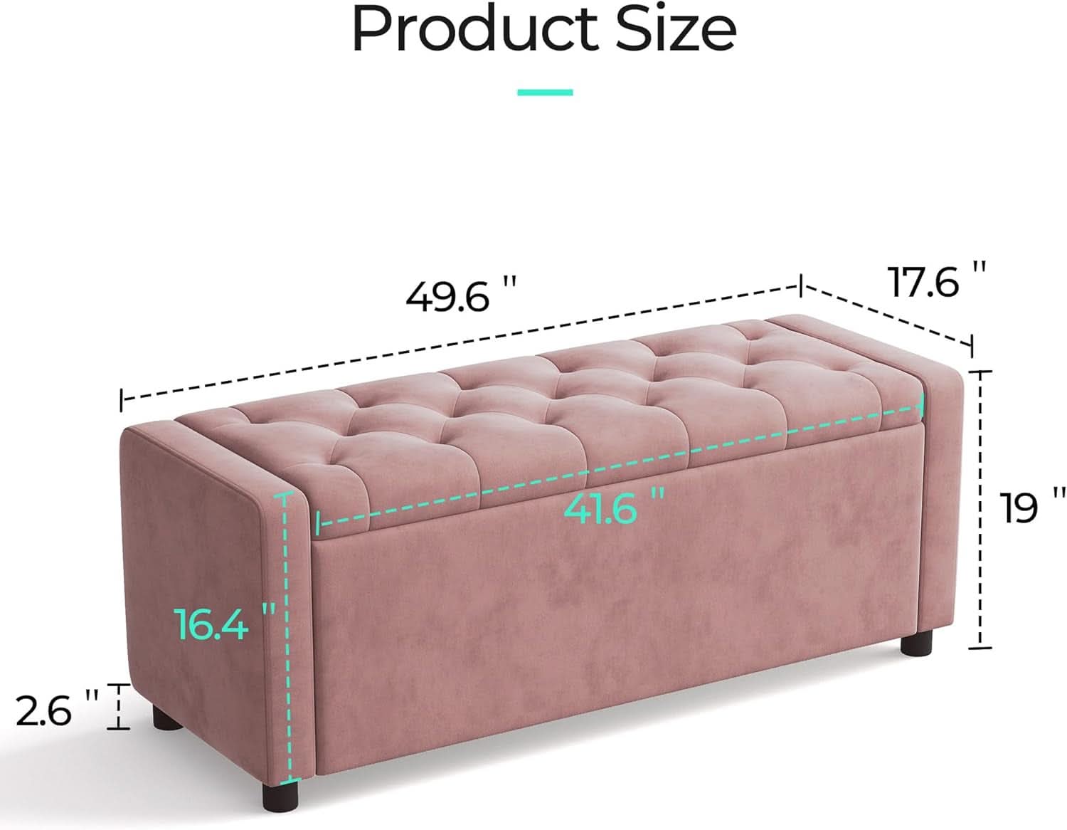 Pink Fifty Inch Velvet Upholstered Storage Ottoman Bench