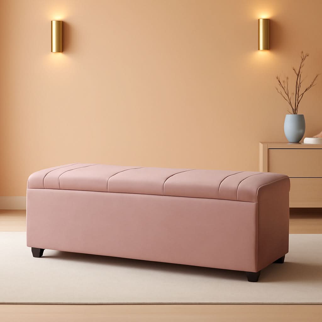 Pink Fifty Inch Velvet Upholstered Storage Ottoman Bench