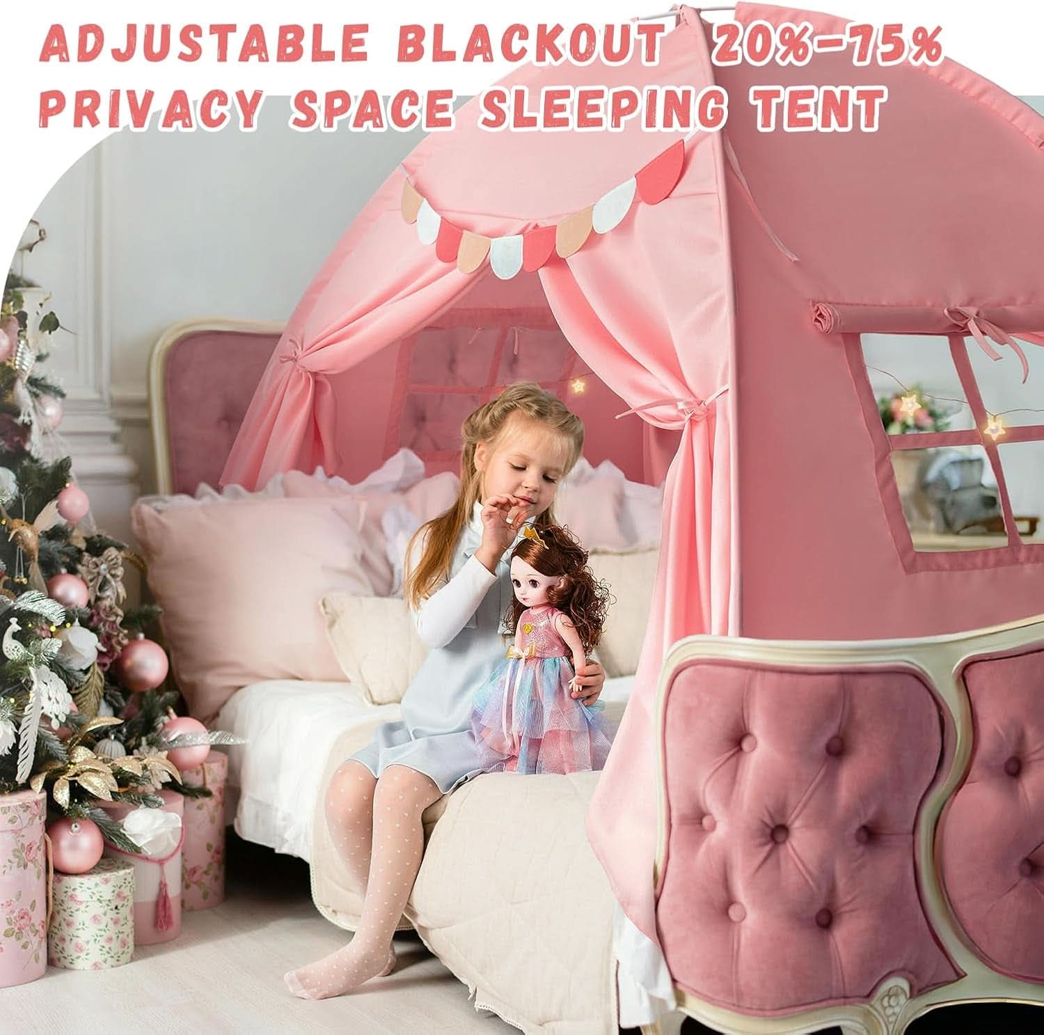 Pink Full Size Canopy Tent Dual Door Access Blackout Fabric