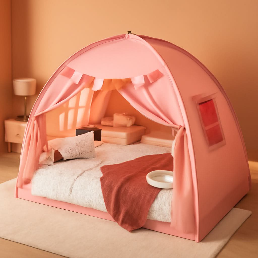 Pink Full Size Canopy Tent Dual Door Access Blackout Fabric