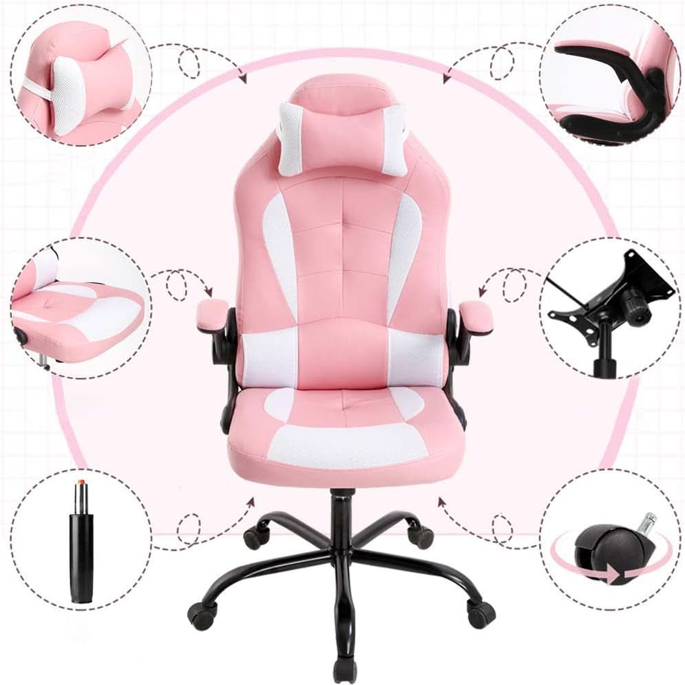 Pink Gaming Chair Ergonomic With Lumbar Support For Comfort