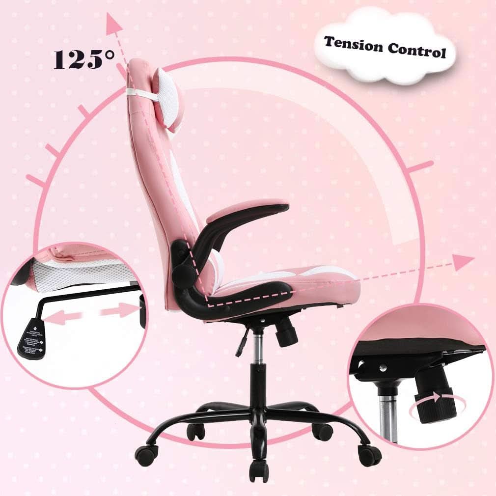 Pink Gaming Chair Ergonomic With Lumbar Support For Comfort