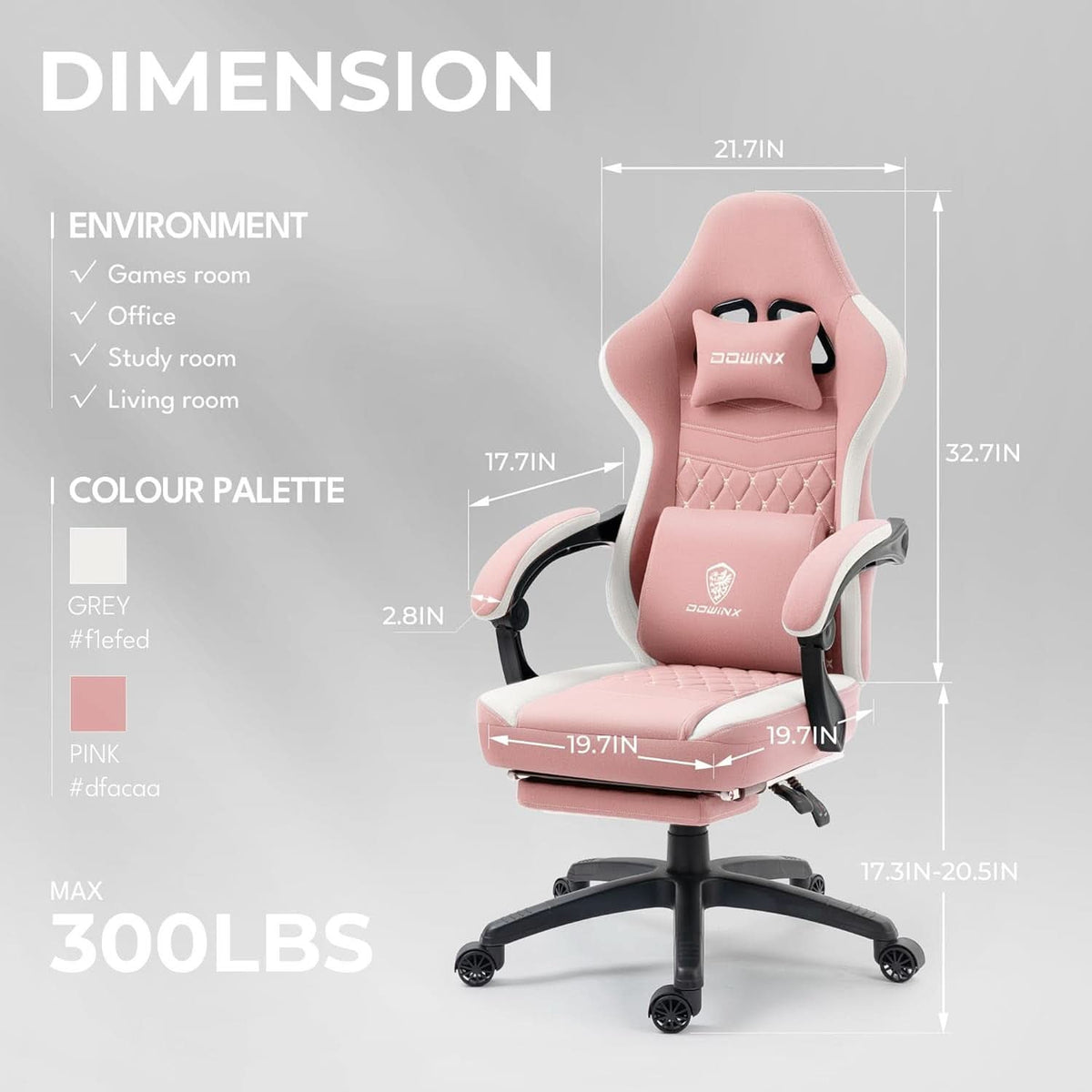 Pink Gaming Chair With Pocket Spring Cushion For Comfort