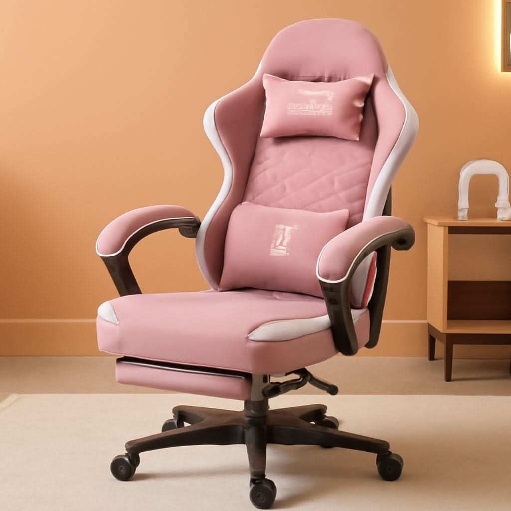 Pink Gaming Chair With Pocket Spring Cushion For Comfort
