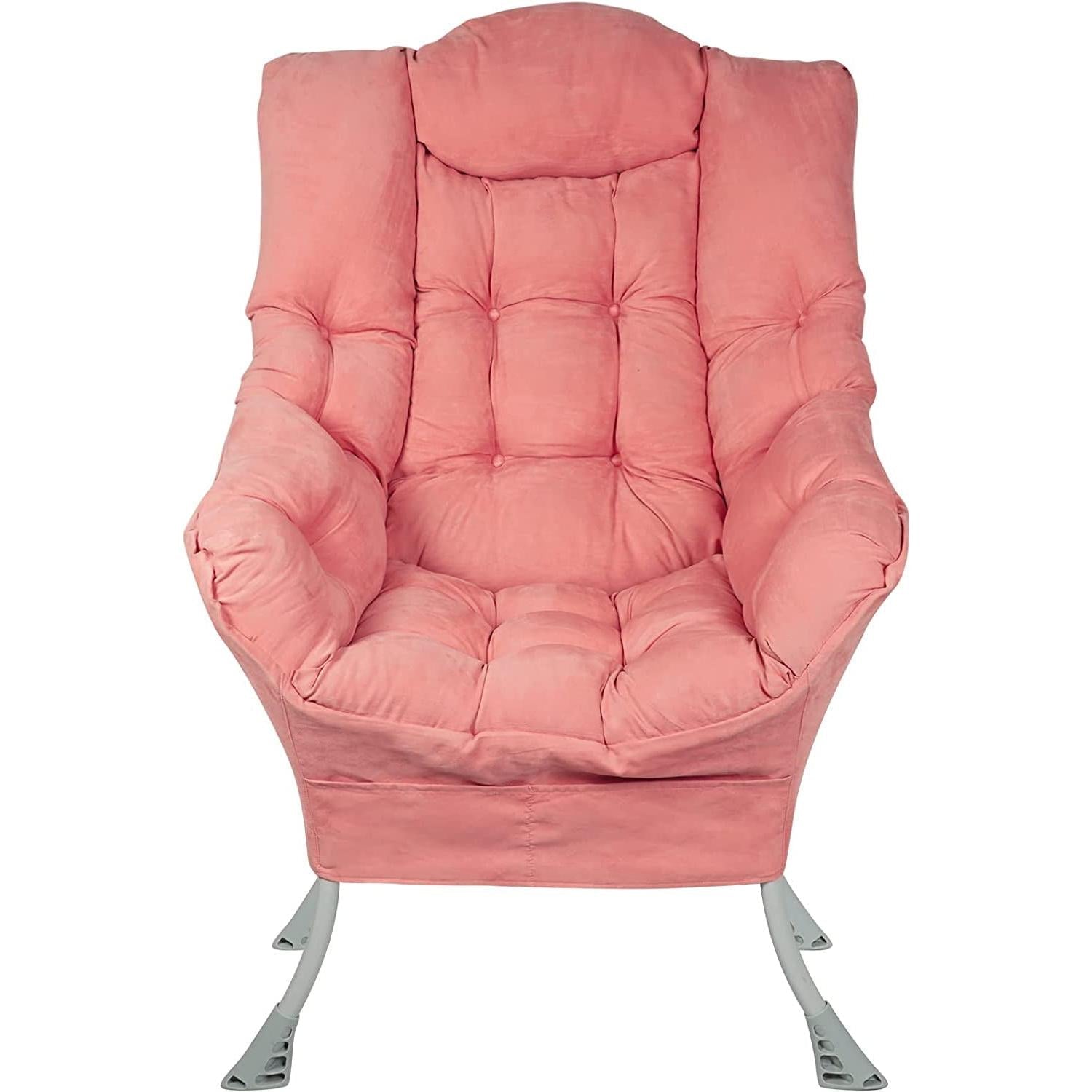 Pink High Back Armchair With Comfortable Suede Cushion For Living Room