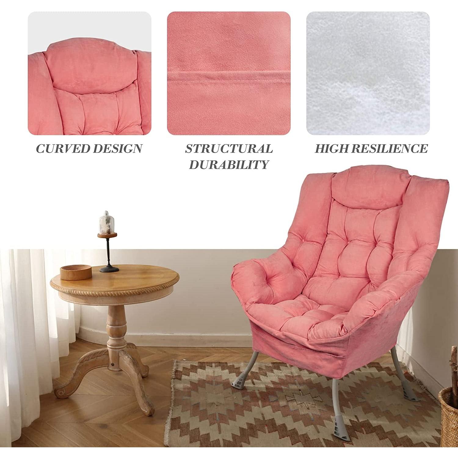 Pink High Back Armchair With Comfortable Suede Cushion For Living Room